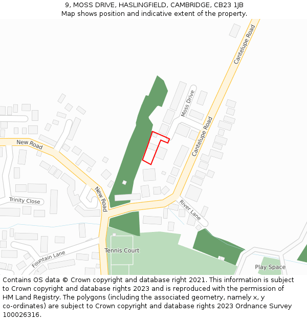 9, MOSS DRIVE, HASLINGFIELD, CAMBRIDGE, CB23 1JB: Location map and indicative extent of plot