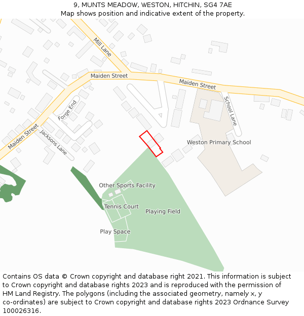 9, MUNTS MEADOW, WESTON, HITCHIN, SG4 7AE: Location map and indicative extent of plot