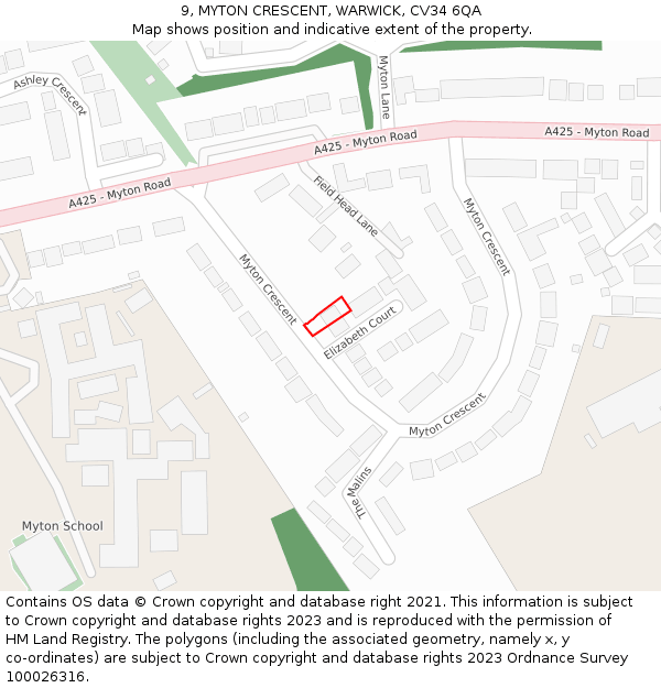 9, MYTON CRESCENT, WARWICK, CV34 6QA: Location map and indicative extent of plot