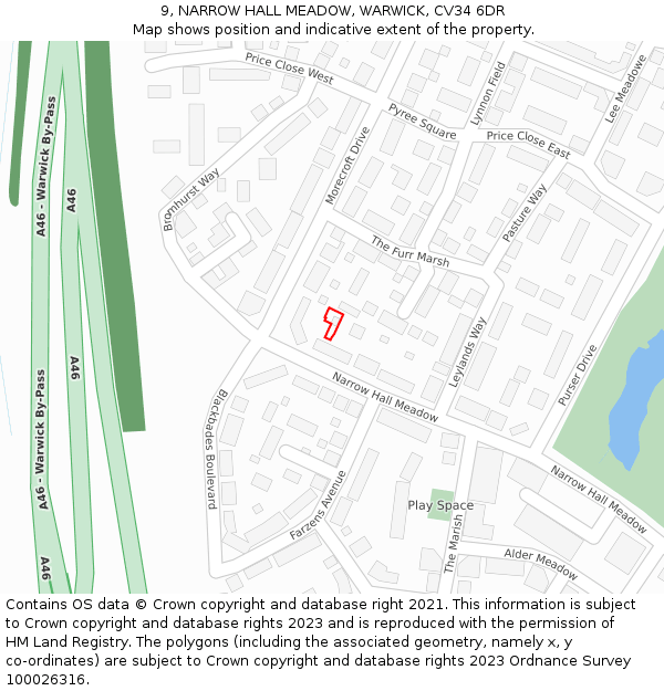 9, NARROW HALL MEADOW, WARWICK, CV34 6DR: Location map and indicative extent of plot