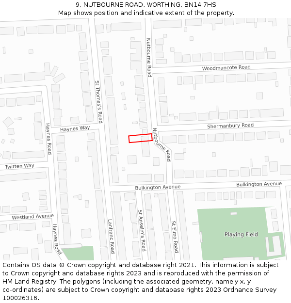 9, NUTBOURNE ROAD, WORTHING, BN14 7HS: Location map and indicative extent of plot