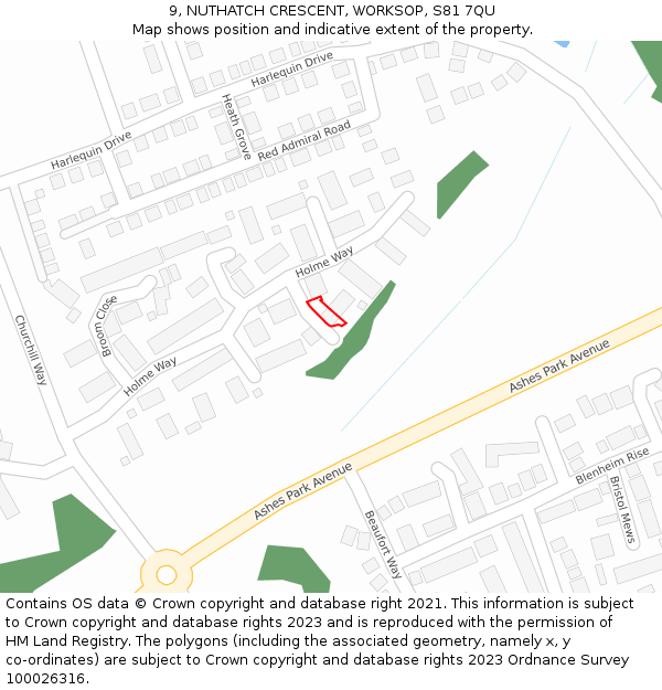 9, NUTHATCH CRESCENT, WORKSOP, S81 7QU: Location map and indicative extent of plot