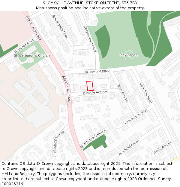 9, OAKVILLE AVENUE, STOKE-ON-TRENT, ST6 7DY: Location map and indicative extent of plot
