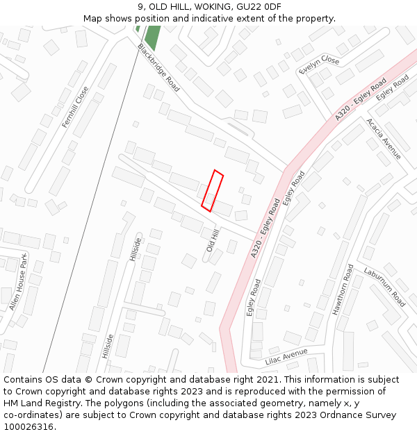 9, OLD HILL, WOKING, GU22 0DF: Location map and indicative extent of plot