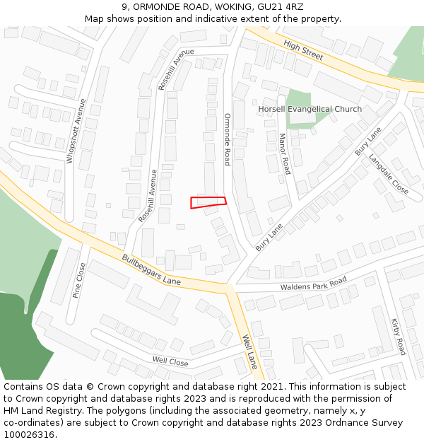 9, ORMONDE ROAD, WOKING, GU21 4RZ: Location map and indicative extent of plot