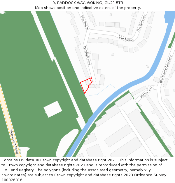 9, PADDOCK WAY, WOKING, GU21 5TB: Location map and indicative extent of plot