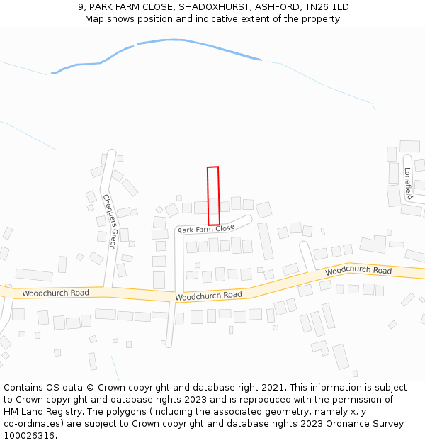 9, PARK FARM CLOSE, SHADOXHURST, ASHFORD, TN26 1LD: Location map and indicative extent of plot