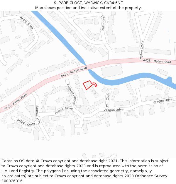 9, PARR CLOSE, WARWICK, CV34 6NE: Location map and indicative extent of plot