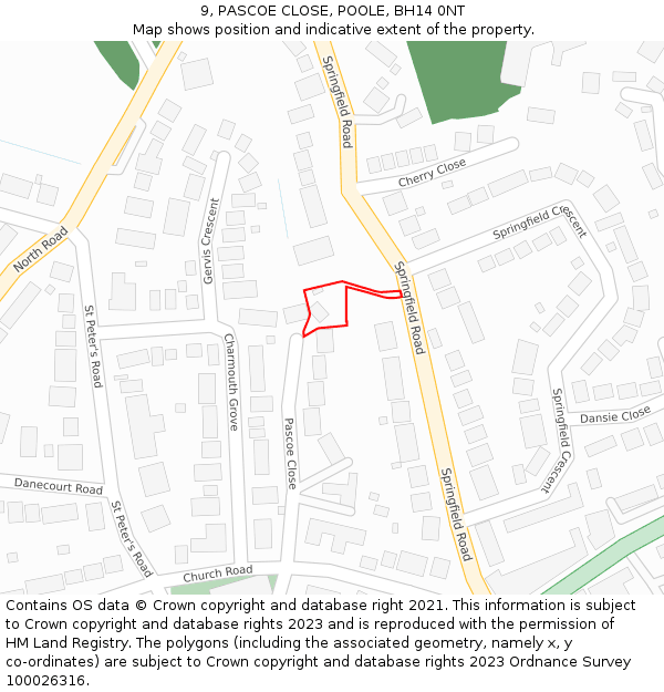 9, PASCOE CLOSE, POOLE, BH14 0NT: Location map and indicative extent of plot