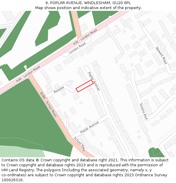 9, POPLAR AVENUE, WINDLESHAM, GU20 6PL: Location map and indicative extent of plot