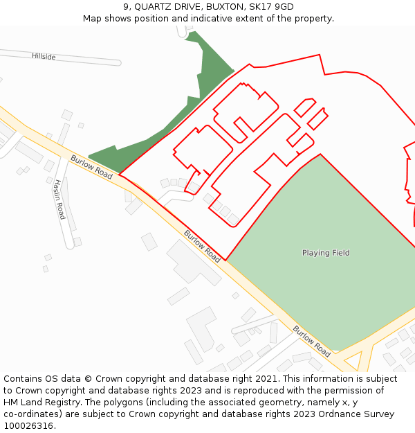 9, QUARTZ DRIVE, BUXTON, SK17 9GD: Location map and indicative extent of plot