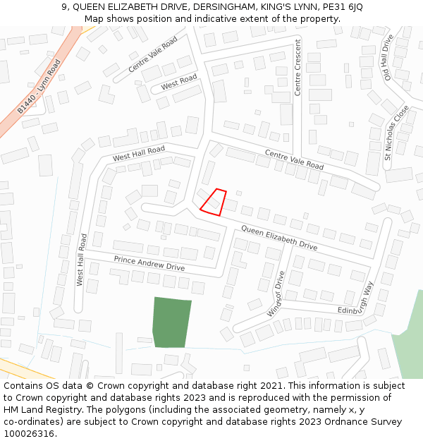 9, QUEEN ELIZABETH DRIVE, DERSINGHAM, KING'S LYNN, PE31 6JQ: Location map and indicative extent of plot