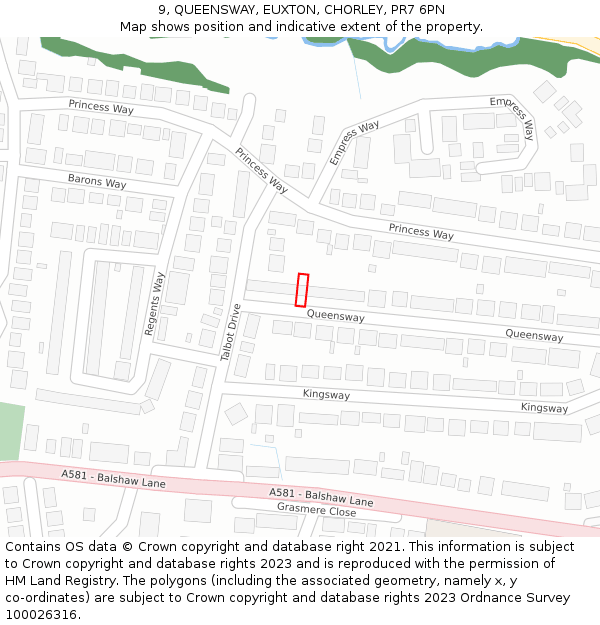 9, QUEENSWAY, EUXTON, CHORLEY, PR7 6PN: Location map and indicative extent of plot