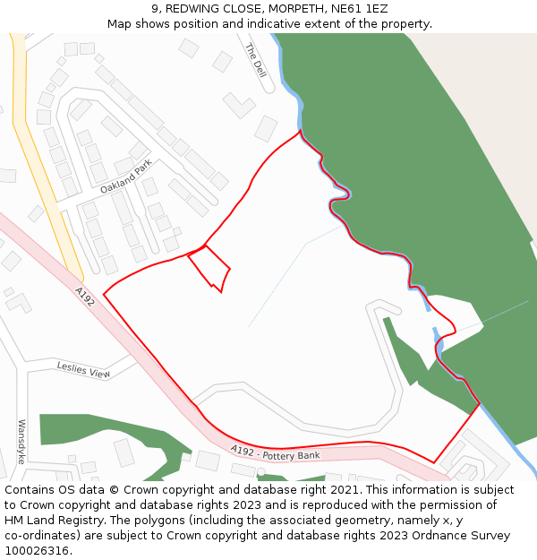 9, REDWING CLOSE, MORPETH, NE61 1EZ: Location map and indicative extent of plot