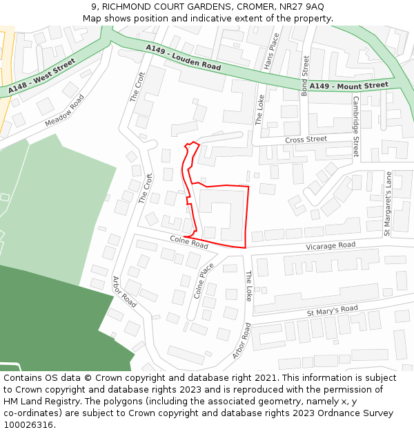 9, RICHMOND COURT GARDENS, CROMER, NR27 9AQ: Location map and indicative extent of plot