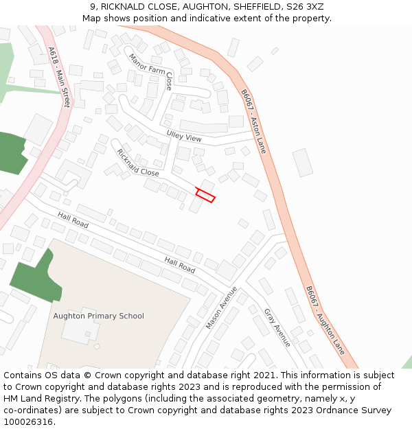 9, RICKNALD CLOSE, AUGHTON, SHEFFIELD, S26 3XZ: Location map and indicative extent of plot