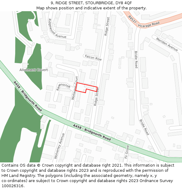 9, RIDGE STREET, STOURBRIDGE, DY8 4QF: Location map and indicative extent of plot
