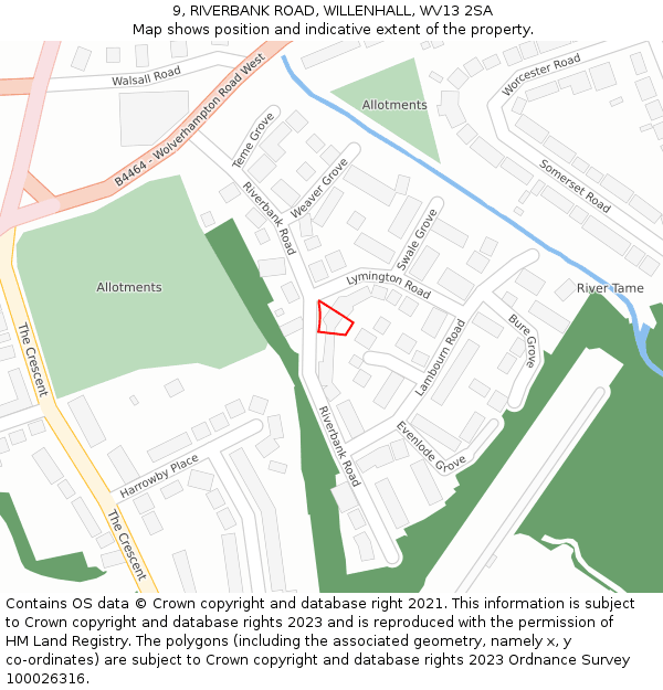 9, RIVERBANK ROAD, WILLENHALL, WV13 2SA: Location map and indicative extent of plot