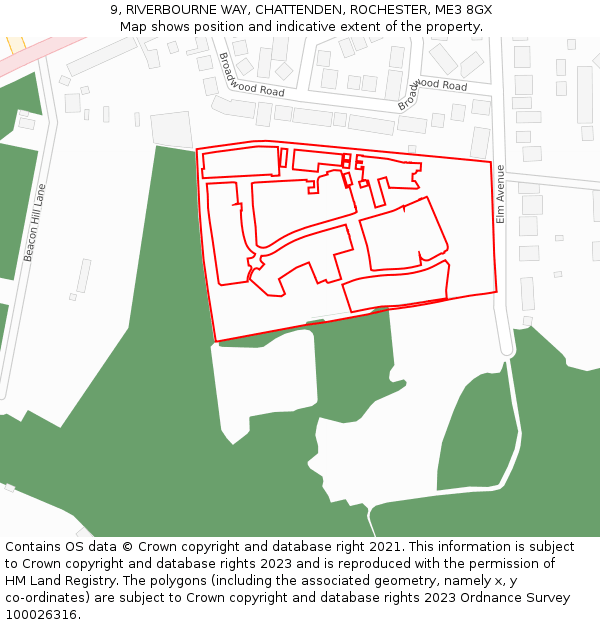 9, RIVERBOURNE WAY, CHATTENDEN, ROCHESTER, ME3 8GX: Location map and indicative extent of plot