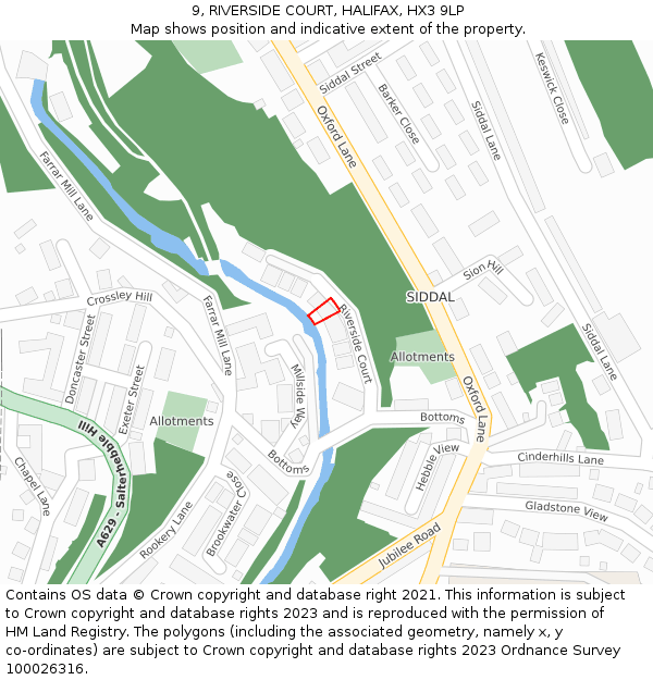 9, RIVERSIDE COURT, HALIFAX, HX3 9LP: Location map and indicative extent of plot