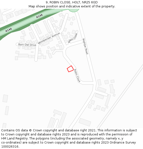 9, ROBIN CLOSE, HOLT, NR25 6GD: Location map and indicative extent of plot