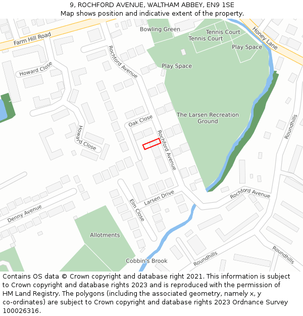9, ROCHFORD AVENUE, WALTHAM ABBEY, EN9 1SE: Location map and indicative extent of plot