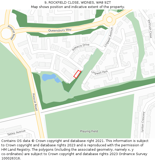 9, ROCKFIELD CLOSE, WIDNES, WA8 9ZT: Location map and indicative extent of plot