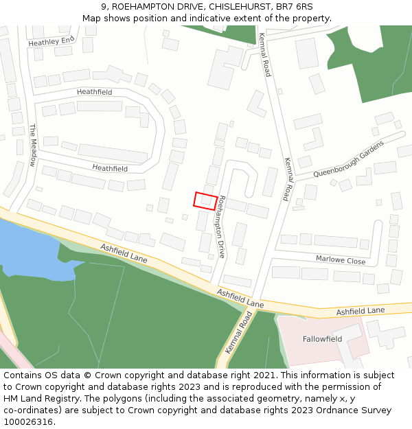 9, ROEHAMPTON DRIVE, CHISLEHURST, BR7 6RS: Location map and indicative extent of plot