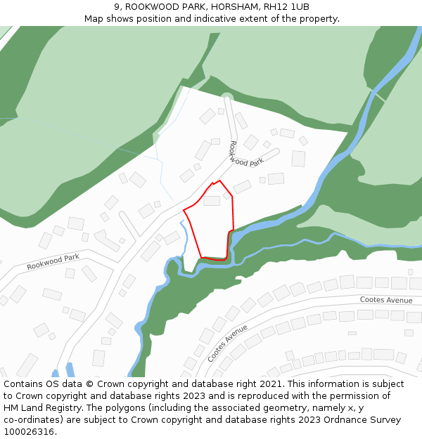 9, ROOKWOOD PARK, HORSHAM, RH12 1UB: Location map and indicative extent of plot