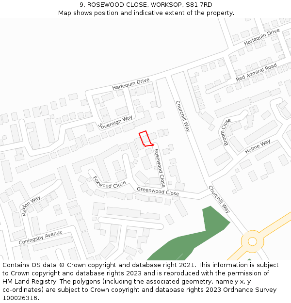 9, ROSEWOOD CLOSE, WORKSOP, S81 7RD: Location map and indicative extent of plot