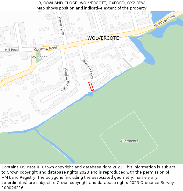 9, ROWLAND CLOSE, WOLVERCOTE, OXFORD, OX2 8PW: Location map and indicative extent of plot