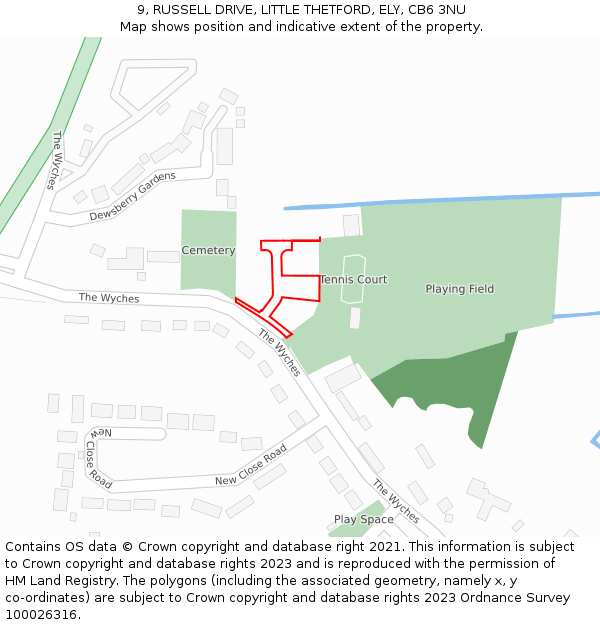 9, RUSSELL DRIVE, LITTLE THETFORD, ELY, CB6 3NU: Location map and indicative extent of plot