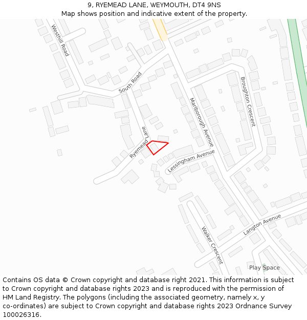 9, RYEMEAD LANE, WEYMOUTH, DT4 9NS: Location map and indicative extent of plot