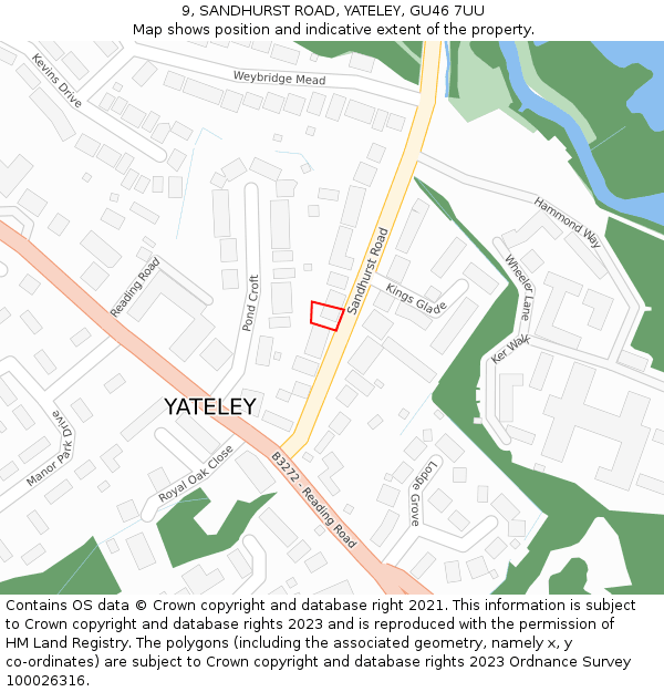 9, SANDHURST ROAD, YATELEY, GU46 7UU: Location map and indicative extent of plot