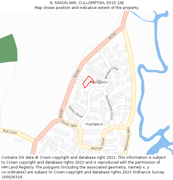 9, SAXON WAY, CULLOMPTON, EX15 1XE: Location map and indicative extent of plot