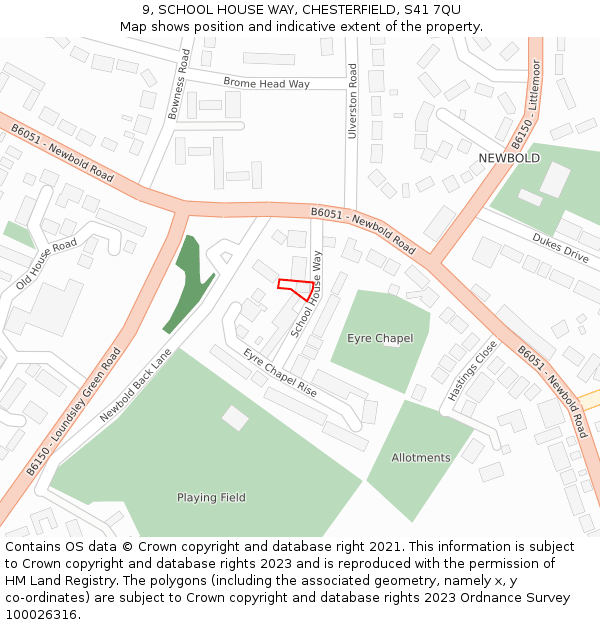 9, SCHOOL HOUSE WAY, CHESTERFIELD, S41 7QU: Location map and indicative extent of plot