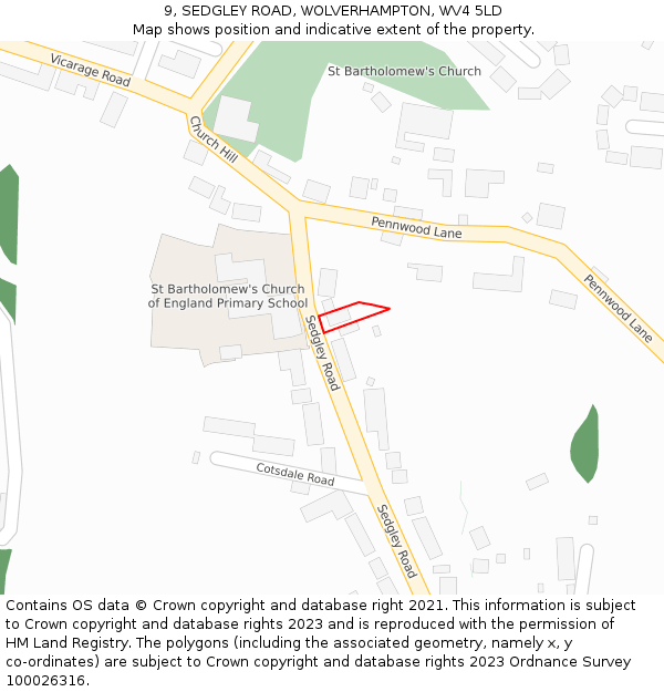 9, SEDGLEY ROAD, WOLVERHAMPTON, WV4 5LD: Location map and indicative extent of plot