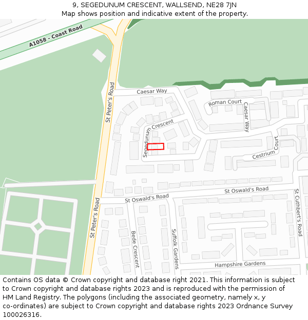 9, SEGEDUNUM CRESCENT, WALLSEND, NE28 7JN: Location map and indicative extent of plot