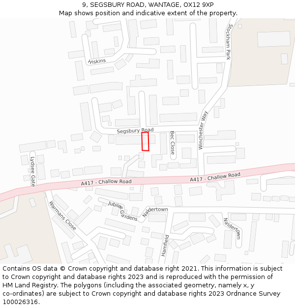 9, SEGSBURY ROAD, WANTAGE, OX12 9XP: Location map and indicative extent of plot