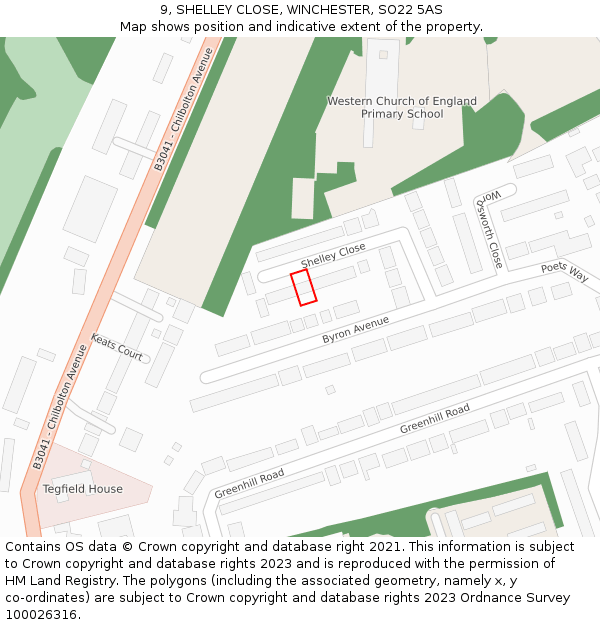 9, SHELLEY CLOSE, WINCHESTER, SO22 5AS: Location map and indicative extent of plot