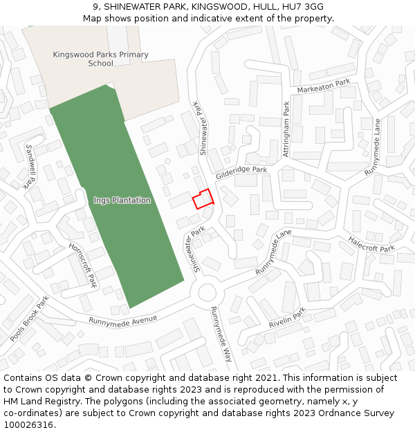 9, SHINEWATER PARK, KINGSWOOD, HULL, HU7 3GG: Location map and indicative extent of plot