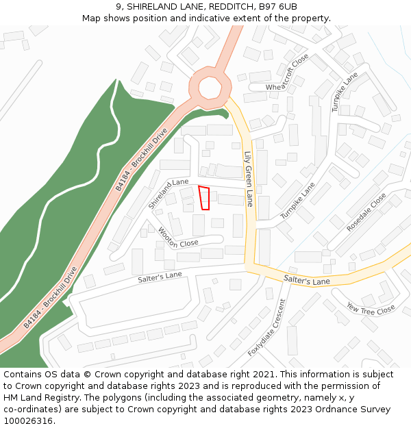 9, SHIRELAND LANE, REDDITCH, B97 6UB: Location map and indicative extent of plot