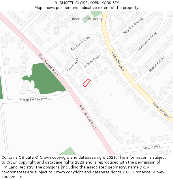 9, SHOTEL CLOSE, YORK, YO30 5FY: Location map and indicative extent of plot
