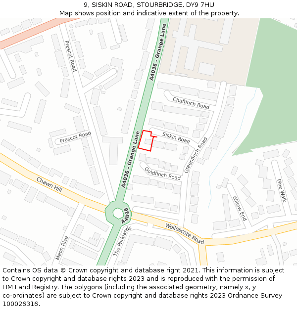 9, SISKIN ROAD, STOURBRIDGE, DY9 7HU: Location map and indicative extent of plot