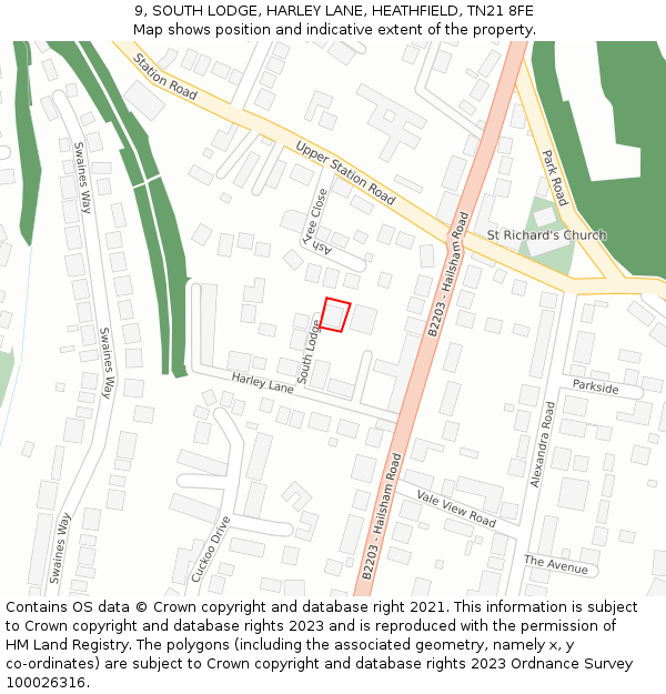 9, SOUTH LODGE, HARLEY LANE, HEATHFIELD, TN21 8FE: Location map and indicative extent of plot