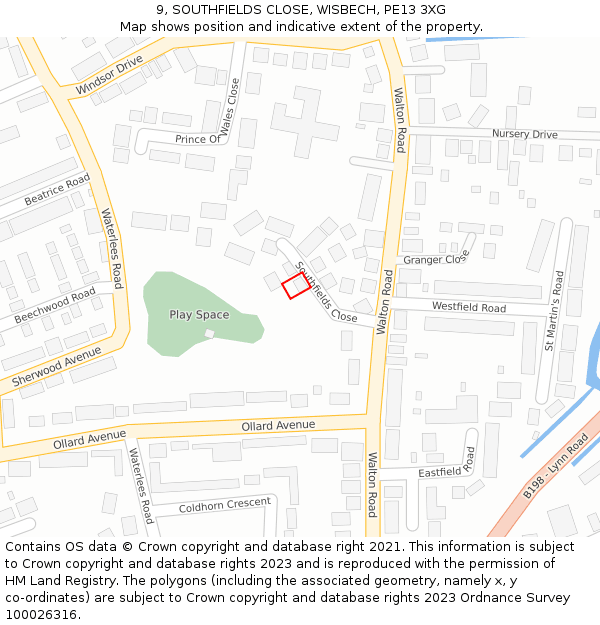 9, SOUTHFIELDS CLOSE, WISBECH, PE13 3XG: Location map and indicative extent of plot