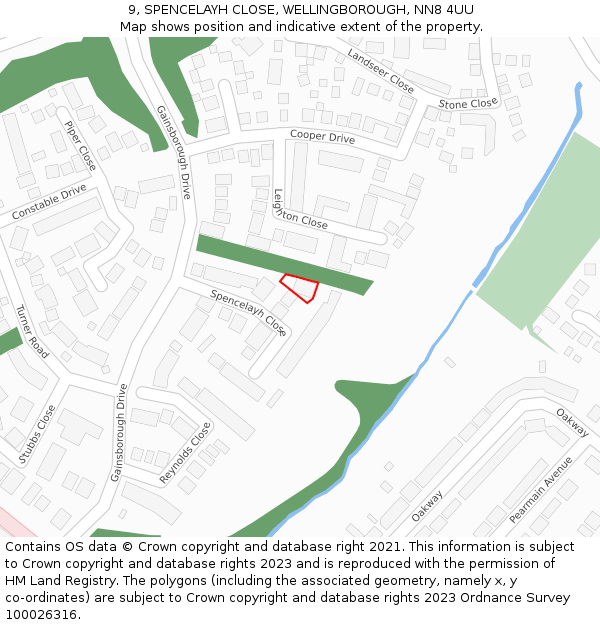 9, SPENCELAYH CLOSE, WELLINGBOROUGH, NN8 4UU: Location map and indicative extent of plot