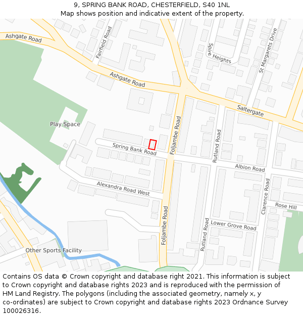 9, SPRING BANK ROAD, CHESTERFIELD, S40 1NL: Location map and indicative extent of plot