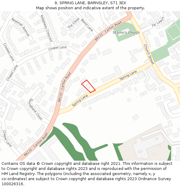 9, SPRING LANE, BARNSLEY, S71 3EX: Location map and indicative extent of plot