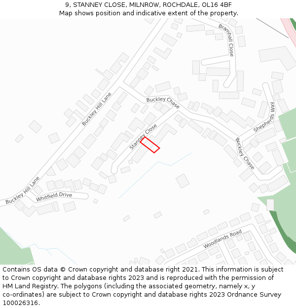 9, STANNEY CLOSE, MILNROW, ROCHDALE, OL16 4BF: Location map and indicative extent of plot